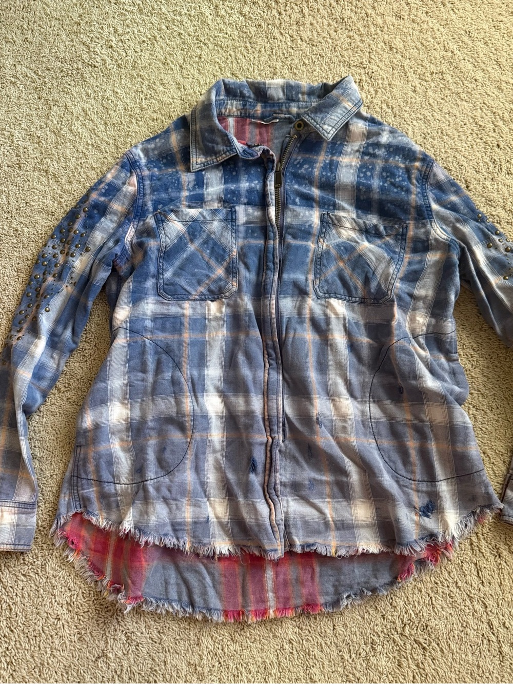 Anthropologie Blue Plaid zip up Shirt/Jacket
